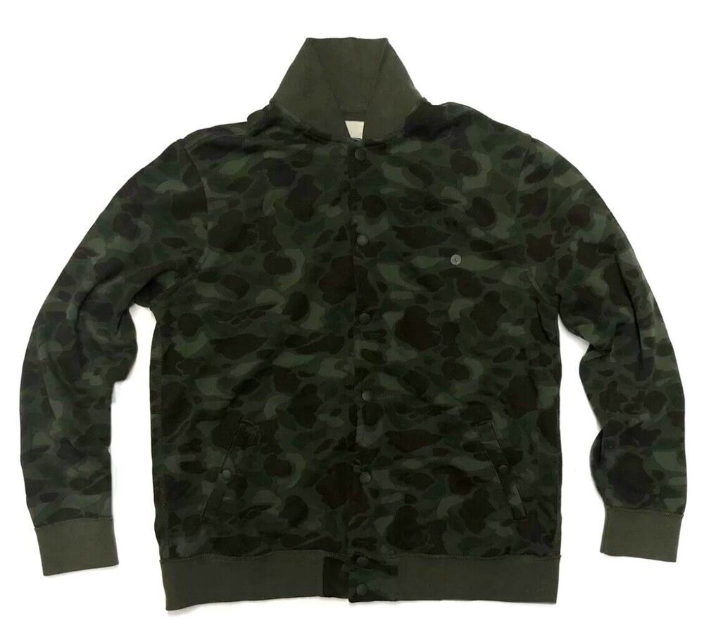 American Eagle Camo Front-Snap Sweatshirt Jacket Size Large Bomber Style Mens